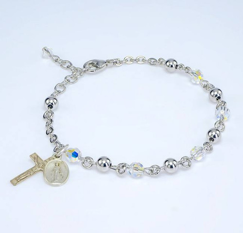 5MM Sterling Silver Crystal Rosary Bracelet