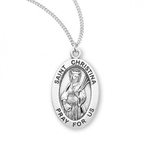 Sterling Silver Oval St. Christina Medal - 18" Chain