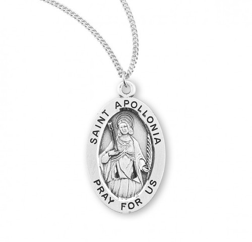 Sterling Silver Oval St. Apollonia Medal - 18" Chain