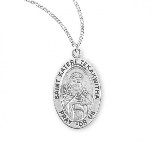 Sterling Silver Oval St. Kateri Tekakwitha Medal - 18" Chain