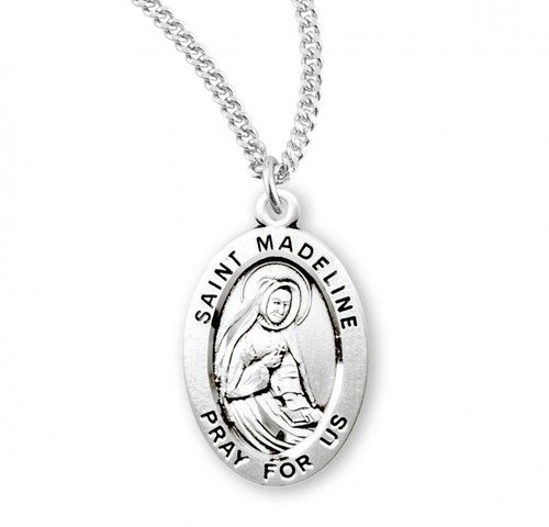 Sterling Silver Oval St. Madeline Medal - 18" Chain