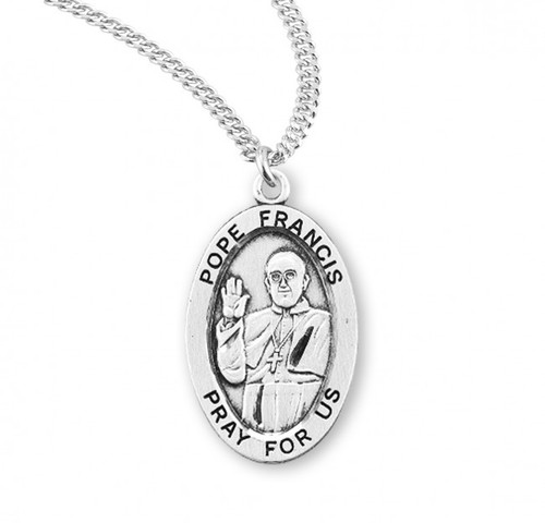 Sterling Silver Oval Pope Francis Medal - 20" Chain