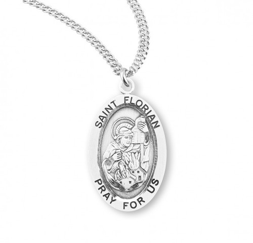Sterling Silver Oval St. Florian Medal - 20" Chain