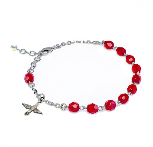 6MM Red Crystal Rosary Bracelet with Holy Spirit Medal