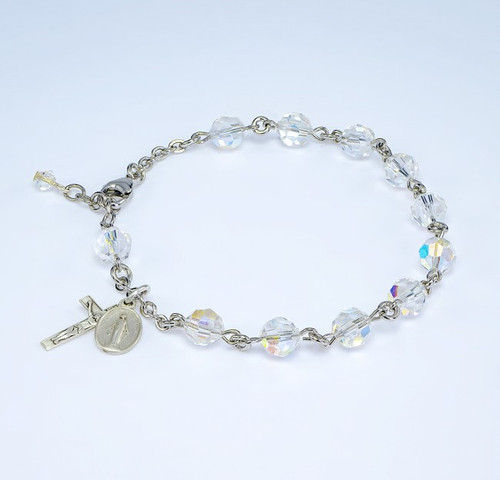7MM Sterling Silver Crystal Rosary Bracelet 