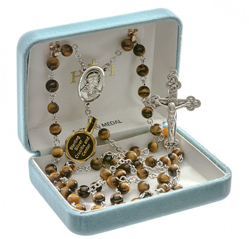 6MM Sterling Silver Tiger Eye Rosary 