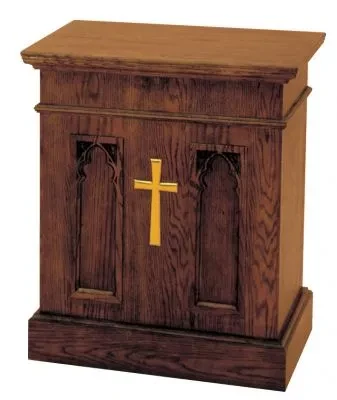 Gothic Wooden Church Offertory Table – Optional Brass Cross – 30"
