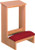 A red kneeling pad connected to a wooden, rectangular shelf.