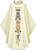 Hand embroidered chasuble with marian symbol in Cantate fabric (99% wooland 1% lurex). Chasuble width-63" and 53" Length, with inside stole.  Embroidered stand up collar