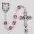 June ~ Light Amethyst
Fired Polished Glass Birthstone Rosaries with Miraculous Medal Centerpiece. Rosary is comprised of 6 millimeter fire polished glass beads. The Centerpiece is a silver oxidised Miraculous Medal  and a silver oxidised Crucifix.  Packaged in a deluxe gift box.