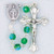 May - Emerald
These 6mm aurora borealis glass beads are available in each birthstone month color. Rosaries are 20" long. Rosaries have a silver oxidised Madonna centerpiece and Crucifix. Rosaries come in a clear top plastic box.  Perfect gift for any occasion.