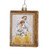 4.5"H Rectangular Holy Family Ornament. Ornament is made of glass and gold glitter. Dimensions: 4.5"H x 1.25"W x 3.5"L