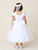 Communion Dress - Satin Cap Sleeve Square Neckline with Rhinestone Waistline 