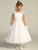 Communion Dress - Embroidered Illusion Cap Sleeve with Sequins and Pearls 