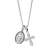 Sterling Silver Oval Miraculous Medal with Small Crystal Cross Pendant - 18" Chain