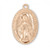 Oval Shaped Sterling Silver Miraculous Medal. Available in Gold plate over sterling silver. Sterling silver medal comes with a genuine rhodium-plated, 24" stainless steel chain. Gold plated medal is 14 karat Gold plated over all sterling silver 24" genuine gold plated endless curb chain. Dimensions: 1.1" x 0.7" (27mm x 17mm). Made in the USA. Weight of medal: 4.2 Grams.  Presents in a velour gift box