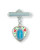 Sterling Silver Blue Enameled Heart Shaped Miraculous Medal Bar Pin