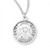 Solid .925 sterling silver round St. Nicole medal/pendant. Saint Nicole is the Patron Saint of the loss of families members. An 18" Genuine rhodium plated fine curb chain and a deluxe velour gift box are included. Dimensions: 0.9" x 0.7"(22mm x 18mm).  Made in the USA. Engraving Available