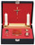 Removable tray with 7⁄8˝ candle holders. Detachable crucifix, glass bottle, stainless steel oil stock and cotton container. Pyx (20 host cap.); 8˝ x 10˝ x 2-3/4" case.