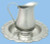 Bright pewter finish ewer is 8-1/2" Height and has a 4" Base diameter. 38oz Capacity. Cover and tray NOT INLCUDED 