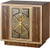 Tabernacle Style 7126 - All Oak wood construction with metal Chi-Rho door, cabinet lock, combination brass trim, inside satin lining. 18" High x 12½" Deep x 19" Wide. Doors open from left to right.