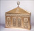 Overall Dimensions: Height 31.5″, Width 29.25″, Depth 14.75″. Height without Dome is 16.75". Tabernacle is made of statuary bronze finish, bas relief sculpted decoration.  Interior is lined with white silk and aromatic cedar. Double automatic action doors, vault locks and a durable oven baked finish.