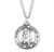 1-5/16" Round Sterling Silver St. Christopher Service Medal. "Saint Christopher Protect Us. Land, Sea, Air".  Medal comes on a  24" genuine rhodium plated curb chain. A deluxe velour gift box is included. Dimensions: 1.3" x 1.1" (32mm x 28mm).  Made in the USA. 