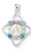 1 1/2" Sterling Silver Miraculous is set in a frame consisting of 4 hearts with 4 Swarovski Aqua Cubic Zircons set in between hearts. A 24" rhodium plated curb chain is included with a deluxe velour gift box. Made in the USA. 