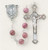 Rosary with 6mm round genuine rhondonite beads. Sterling Silver Miraculous Center and a 1-3/4" Sterling Silver Crucifix with Rhodium Plated Findings. Comes with a deluxe velour gift box. Made in the USA.