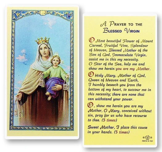 Our Lady of Mt. Carmel, A Prayer to the Blessed Virgin Laminated Holy ...