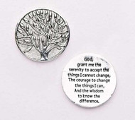 1.25" diameter Serenity Prayer Pocket Token.  Made of lead free zinc alloy.