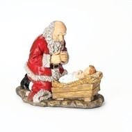 Kneeling Santa with Child Jesus. Materials: Resin/Stone Mix. Dimensions:  12"H x 12"L