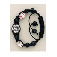 St. Sebastian Patron Saint of Athletes adjustable black leather corded bracelet with Baseball, Soccer, Basketball, or Football beads and St. Sebastian medal. 