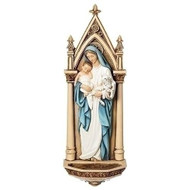 7.5" Mary with Child Holy Water Font. Poly/resin mix.