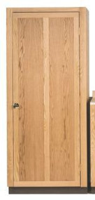 Wardrobe comes with hanger pole and door lock. Dimensions: 80" height, 36" width, 30" depth. Matching Drawer Base (1230) and Hanging cabinet (1225) are also available. Note: All Sacristy Cabinets may be made to your specifications.  Proper installation required.