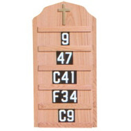 Hymn board with stand measures 78" height, 15" width. Wall Mount hymn board measures 30" height, 15" width. Includes three sets of numbers. Additional Numbers (0-9) & Letters (A-Z)  that fit boards 4290, 4290T,4296,4296T are available at an additional cost