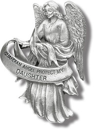  Heavyweight oxidized pewter visor clip with polished slide to hold securely on your visor. "Guardian Angel Protect My Daughter"