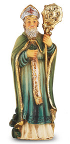 4" St. Patrick is hand painted and is made of a solid resin. Statue has gold leaf trim accents and Italian gold stamped prayer card. Boxed 