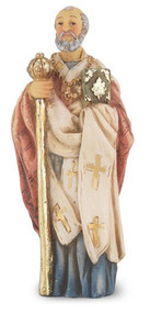 4" St. Nicholas statue is hand painted and is made of a solid resin. Statue has gold leaf trim accents and Italian gold stamped prayer card. Boxed 