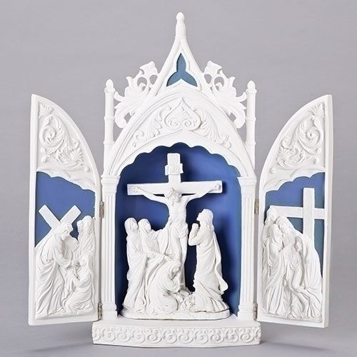 Crucifixion 14" Resin Triptych Della Robia
