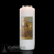 6-Day St. Francis 6 Day Bottle Light Candle. Non-reusable.  Candles can be purchased individually or as a case (12 candles)

