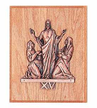 The 15th Station of the Cross in Statuary Bronze or 24K Gold plated. Mounted on 8" x 10" Oak or Walnut finish plaque.