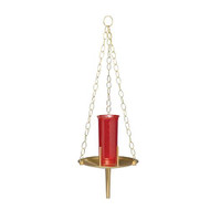 Hanging Sanctuary Lamp Style 588 - Size 24" inch Height, 12" inch Diameter. Satin Bronze finish with 5' ft. of chain. Style shown is for a 14-day Candle/Globe. Available in a 14-Day design and electric style. Glass Globes Sold Separately