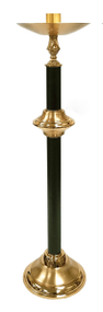 This handsome pair of candlesticks is made from strong, durable brass with a combination of satin and high polish finishes.  The shafts are finished with a black and gold-veined powder-coat.  Each candlestick measures 40"H to the bobeche and is outfitted with a 1-1/2 inch socket.  A sturdy base, measuring 12" in diameter, supports each candlestick and provides stability.  The candlesticks, sold as a pair, will make a fine addition to the celebration of the Mass in your church. You may request any size up to three inches at no additional charge. Please contact us for pricing if you need a socket larger than 3".  1 800 523 7604
