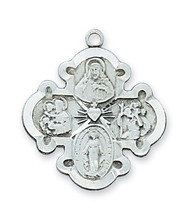 Sterling Silver 1" 4-Way Medal. 20" Rhodium Plated Continuous Chain. Deluxe Gift Box Included