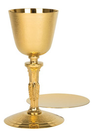 Chalice,  A-415G, 24kt gold plate, 11 ounce. Hammered texture
Ciborium - B-416G, 24kt gold plate, Hammered texture. Height 8 3/4". Host 175 based on 1 3/8" host