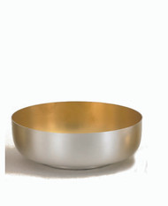 Satin Silver Open Ciborium. Ciborium has a silver satin finish. Inside is gold lined. Bowl is  6 1/8" diameter and 2 1/8" high. Ciborium has a 300 host capacity.