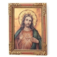 7.25"H Sacred Heart Icon Square Plaque/Panel. Panel is made of a medium density fiberboard. Dimensions: 7.25 x 6.5"W x 2"D.