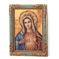 7.25"H Immaculate Heart of Mary Icon Plaque/Panel. Panel is made of a medium density fiberboard. Dimensions: 7.25 x 6.5"W x 2"D.