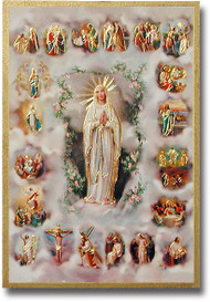 4"x6" Mysteries of the Rosary Gold Foil Mosaic Plaque With Full Color Prayer on Back From Italy